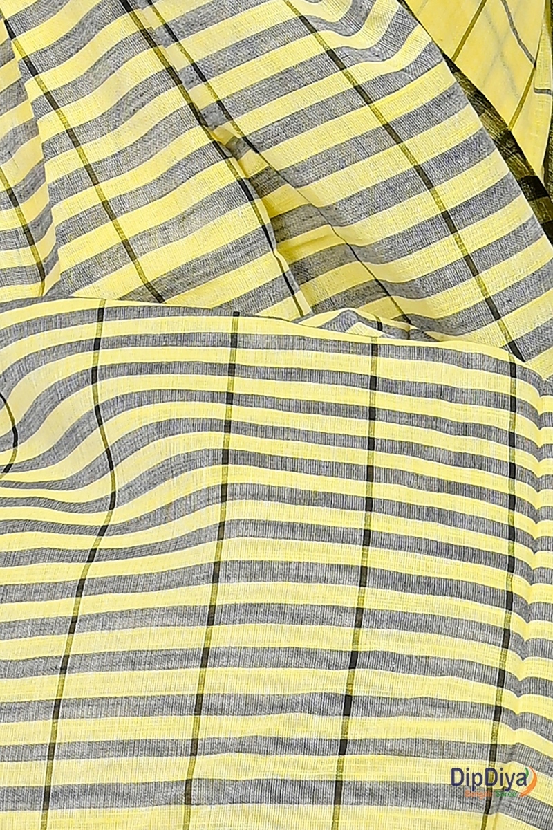 Yellow Cotton Blended Parodhi Hand Loom Saree (482)